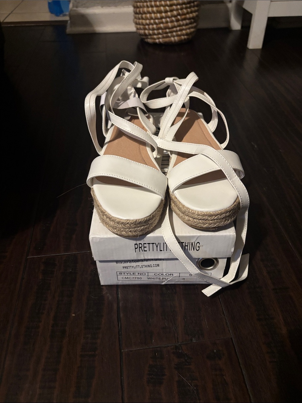 PrettyLittleThing White Lace-Up Espadrille Platform Sandals